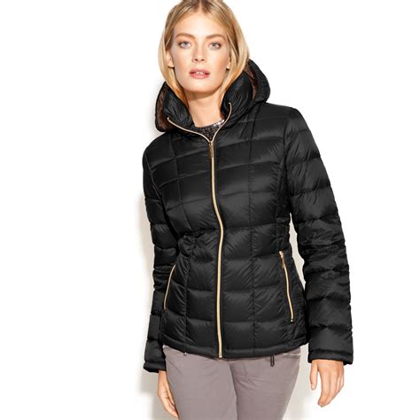 michael kors packable hooded puffer jacket|Michael Kors shiny puffer jacket.